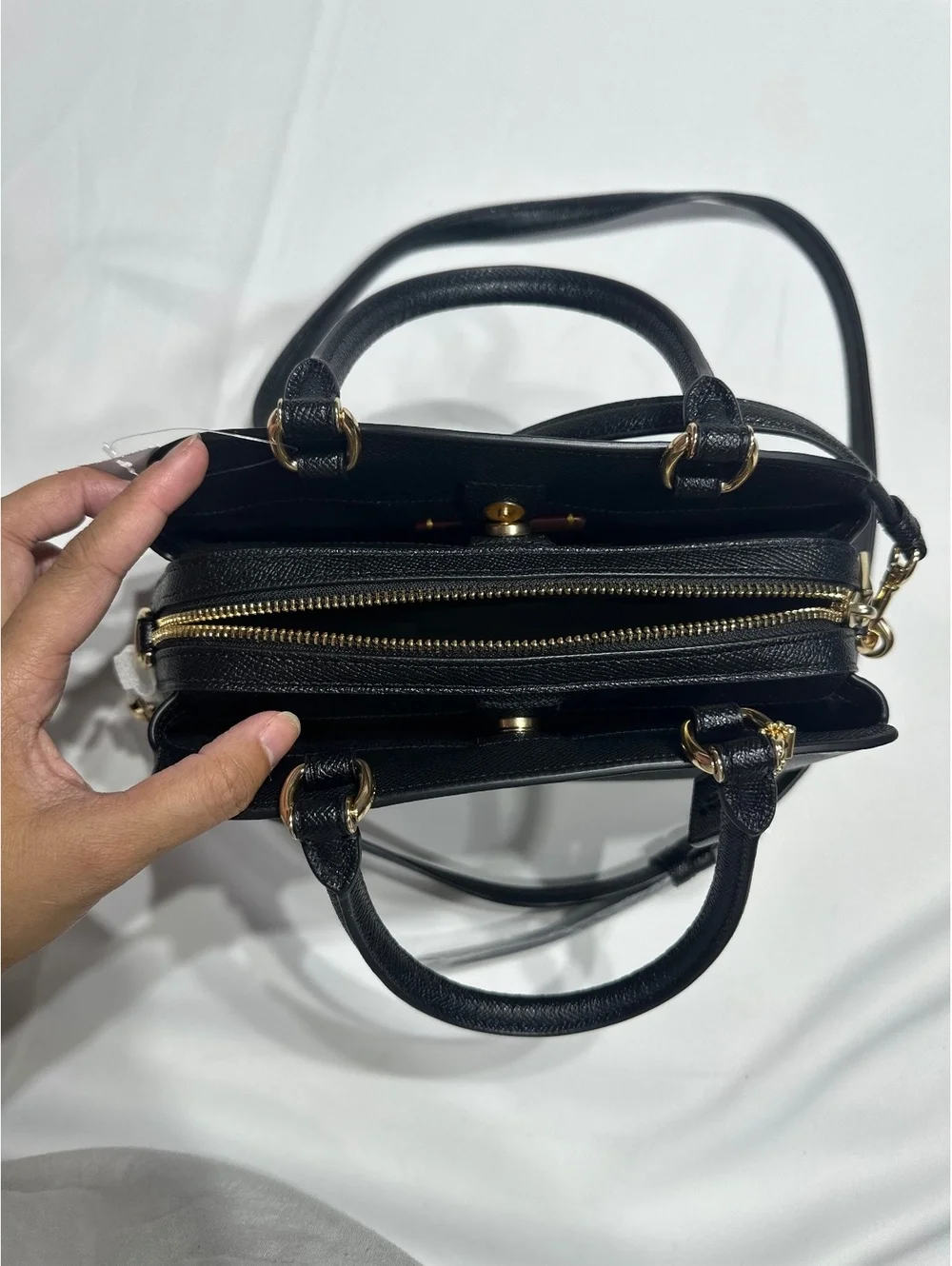 Coach Black Leather Small Satchel Handbag with Gold Hardware